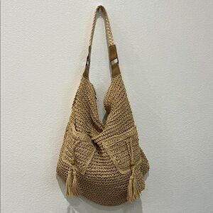 Arden B Tan Woven Hobo Bag